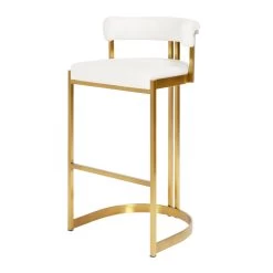 Ballantine Bar Stool In White Leather Brass