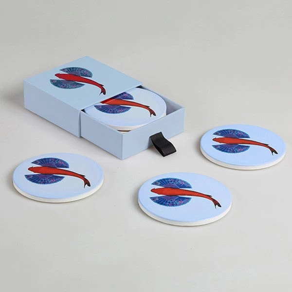 Set Of 4 Fishkoi Ceramic Coasters 4 Set Of 4 Fishkoi Ceramic Coasters - Image 2