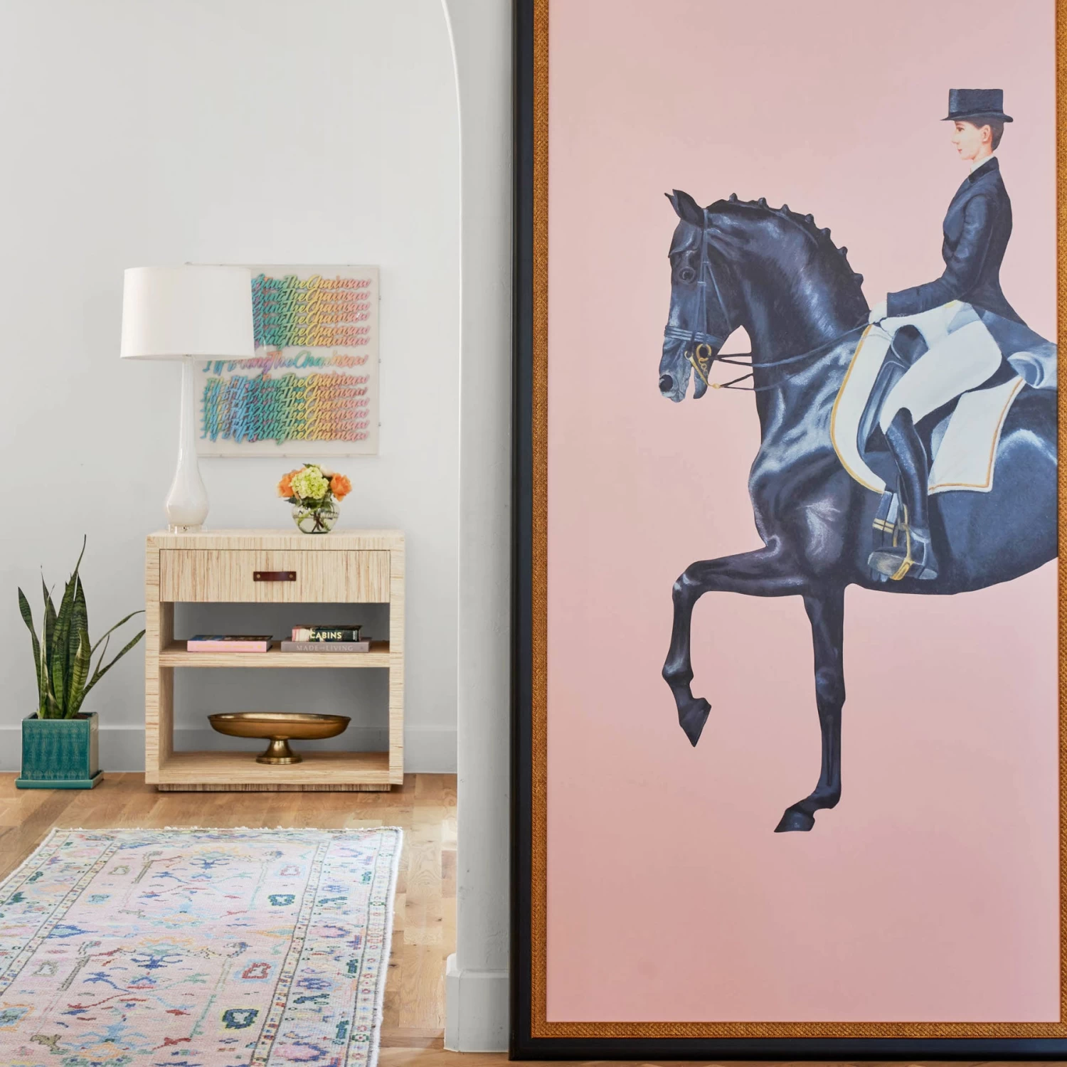 Framed Equestrian Artwork On Silk Cloth - Blush 4 Framed Equestrian Artwork On Silk Cloth - Blush - Image 2