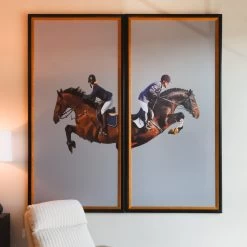 Framed Leaping Equestrian Artwork On Silk Cloth Right - Grey 13 Framed Leaping Equestrian Artwork On Silk Cloth Right - Grey -Furniture Store FramedLeapingEquestrianArtworkonSilkClothRight Grey.07