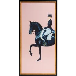 Framed Equestrian Artwork On Silk Cloth - Blush