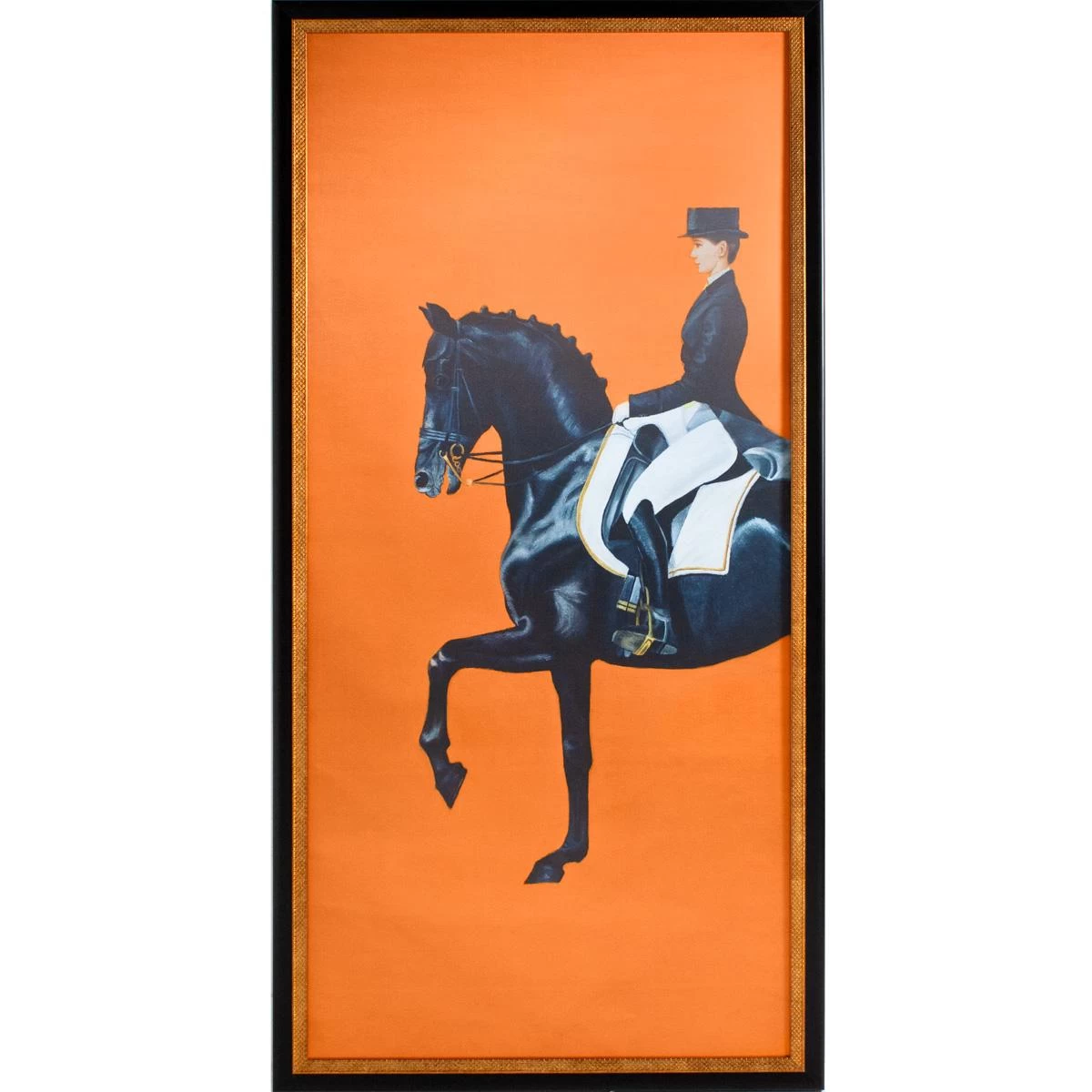 Framed Equestrian Artwork On Silk Cloth - Orange 3 Framed Equestrian Artwork On Silk Cloth - Orange