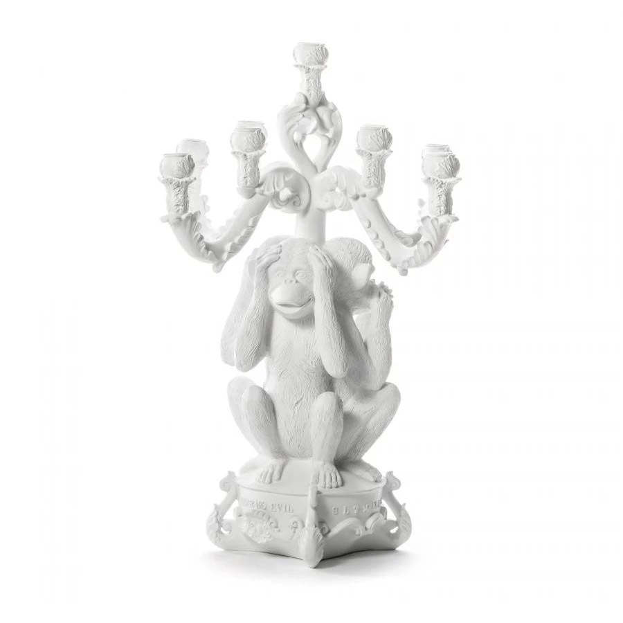 Giant Burlesque 3 Monkeys Candelabra - White By Seletti 3 Giant Burlesque 3 Monkeys Candelabra - White By Seletti