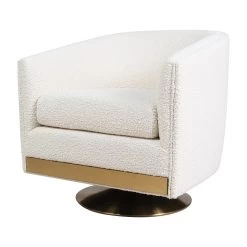 Lost & Found Swivel Chair In Ivory Boucle
