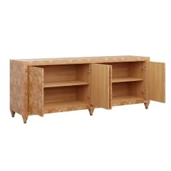 Recycled Patchwork Mallory Credenza 19 Recycled Patchwork Mallory Credenza -Furniture Store RecycledPatchworkMalloryCredenza.GoldenPecanMappaBurlPatchworkwithDoorsOpen.01