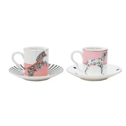 Set Of 2 Espresso Cup & Saucers - Dog/Zebra