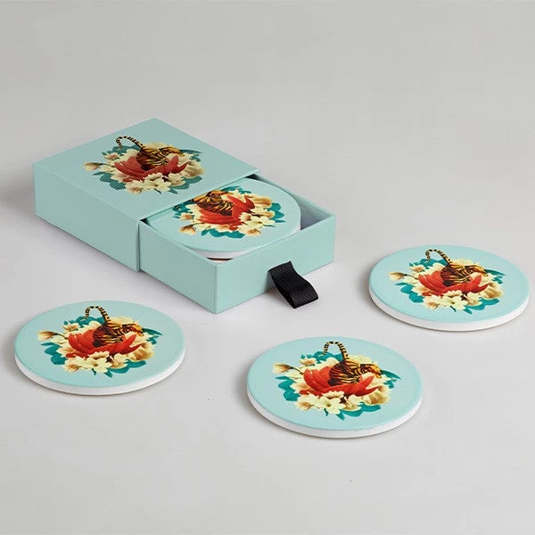 Set Of 4 Tiger Flower Coasters 4 Set Of 4 Tiger Flower Coasters - Image 2