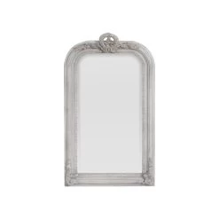 Small Grey Wash Mirror With Decorative Wreath Top