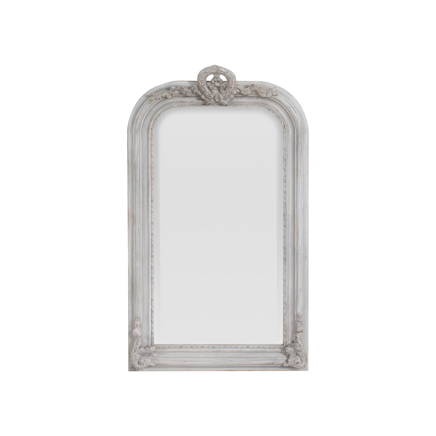 Small Grey Wash Mirror With Decorative Wreath Top 3 Small Grey Wash Mirror With Decorative Wreath Top