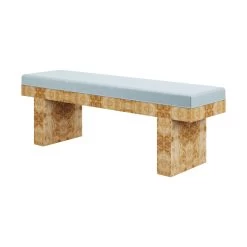 Custom Willow Bench -Furniture Store Willow Bench.Golden Pecan Mappa Burl.Clario Ice Velvet.02