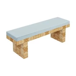 Custom Willow Bench -Furniture Store Willow Bench.Golden Pecan Mappa Burl.Clario Ice Velvet.03